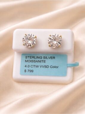 Moissanite Sterling Silver Stud Earrings
